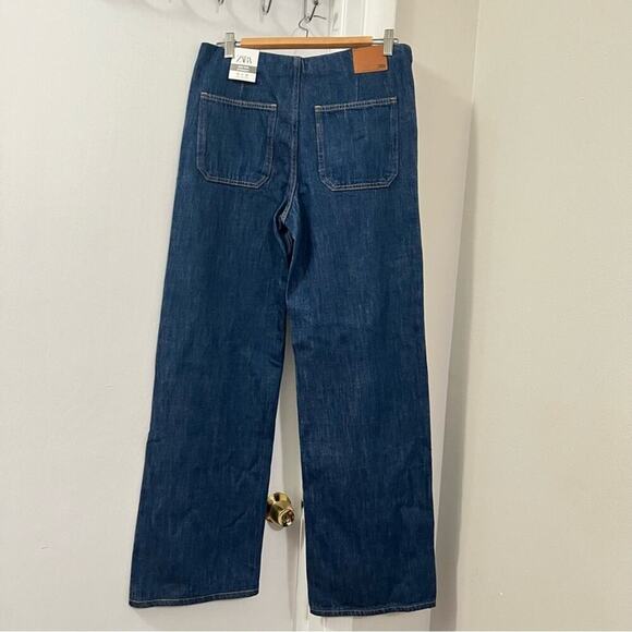 Zara Blue Denim  Z1975 STRAIGHT-FIT MID-RISE LONG LENGTH JEANS - Picture 8 of 9